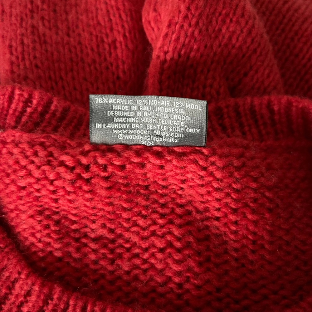 Wooden Ships Sweater Acrylic Mohair Wool Red Merry Knit Holiday Sweater Size XS - Picture 5 of 5